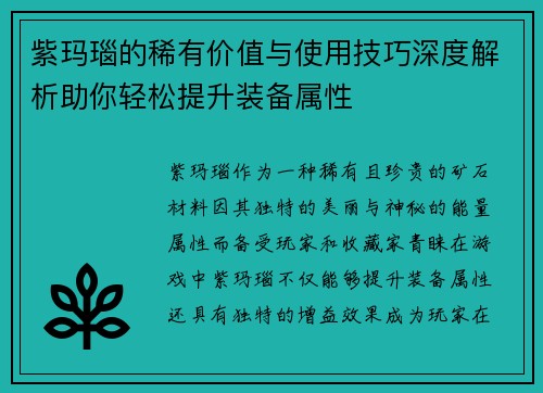 紫玛瑙的稀有价值与使用技巧深度解析助你轻松提升装备属性